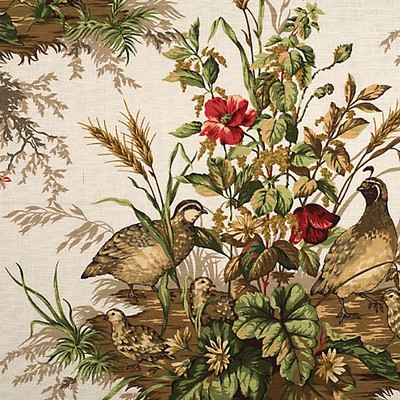 Scalamandre Edwins Covey Multi On White SC 000116310 White Multipurpose LINEN;30%  Blend Birds and Feather  Traditional Floral  Printed Linen  Fabric
