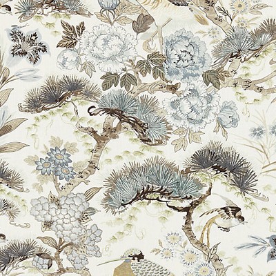 Scalamandre Shenyang Linen Print Parchment BOTANICA SC 000116601 Beige Multipurpose LINEN LINEN Birds and Feather  Vine and Flower  Floral Linen  Oriental  Fabric