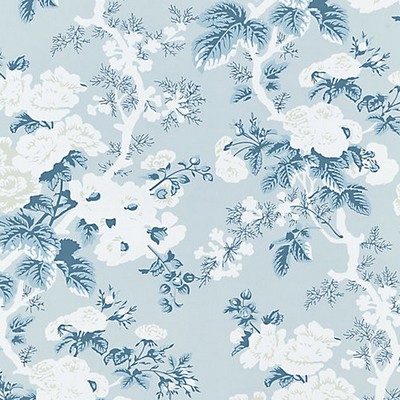 Scalamandre Wallcoverings Ascot Floral Print Sky SC 0002WP88372 Blue 100% VINYL COATED PAPER Traditional Flower Wallpaper Flower Wallpaper Toile 