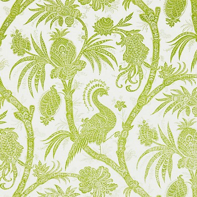 Scalamandre Balinese Peacock Pear FALL 2015 SC 000316575 Green Multipurpose LINEN;33%  Blend Birds and Feather  Oriental  Oriental Toile  Fabric
