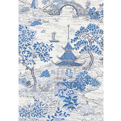 Scalamandre Wallcoverings Satomi  Wallcovering Evening Blue SC 0003WP88554 Blue  Asian and Oriental Chinoiserie Toile 