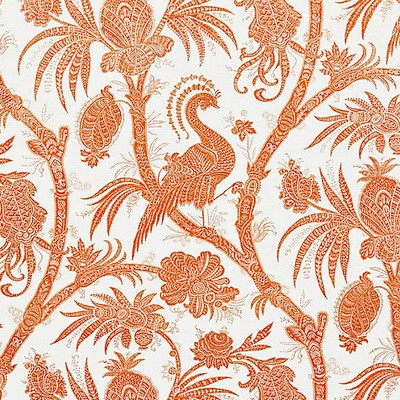 Scalamandre Balinese Peacock Mandarin FALL 2015 SC 000416575 Orange Multipurpose LINEN;33%  Blend Birds and Feather  Oriental  Oriental Toile  Fabric