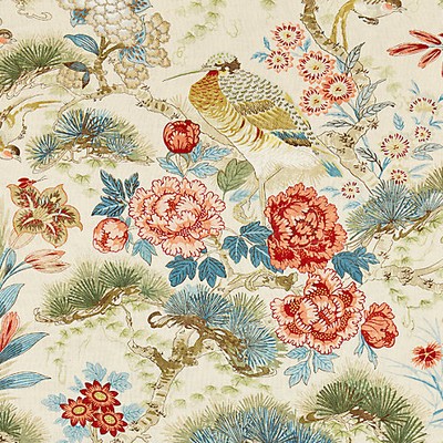 Scalamandre Shenyang Linen Print Sandalwood BOTANICA SC 000416601 Brown Multipurpose LINEN LINEN Birds and Feather  Vine and Flower  Floral Linen  Oriental  Fabric
